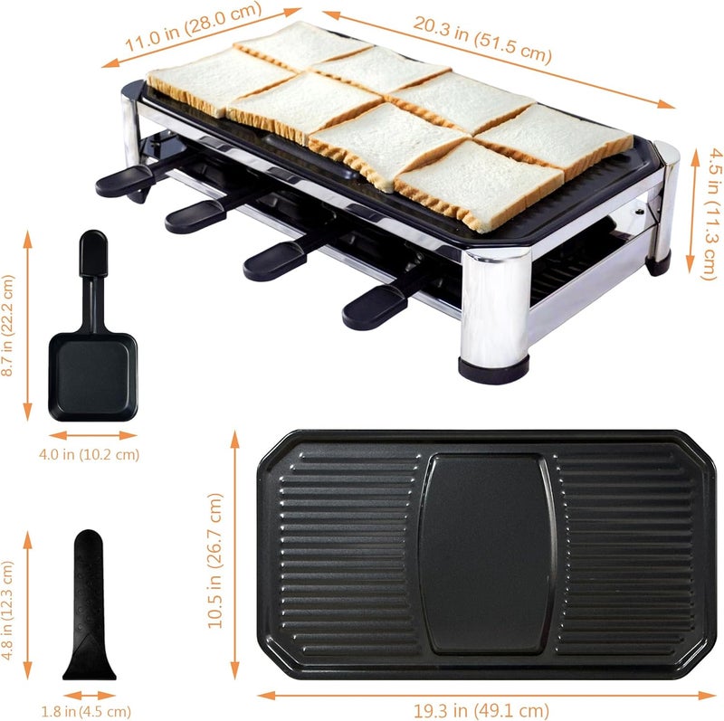 Tamarit 8-Person Raclette Grill, Electric Party Grill with Nonstick Plate, 8 Pans and Spatulas, 1500 W (Indoor), Stainless Steel - Image 2